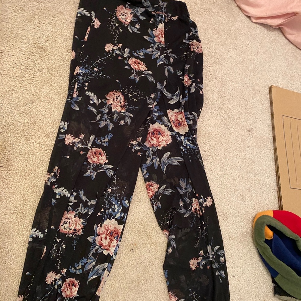 shear floral flowy pants WITH SHORTS ATTACHED